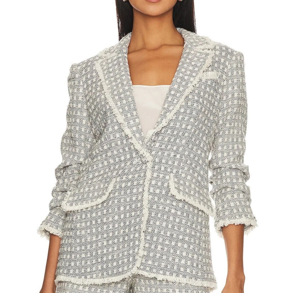 NEW NWT Cinq A Sept Box Tweed Khloe Blazer Jacket In Navy/White